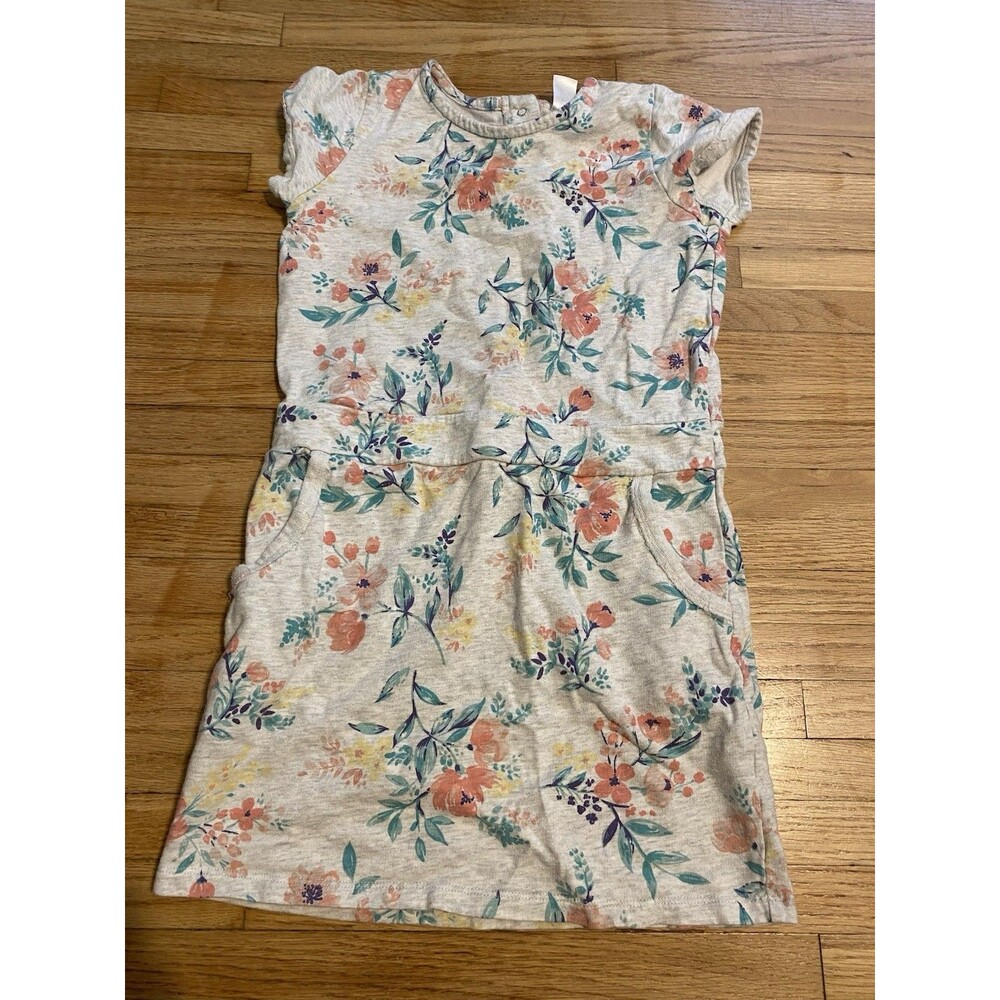 Carter’s Girl 8 Short Sleeve Grey Floral Dress Pockets Button Closure